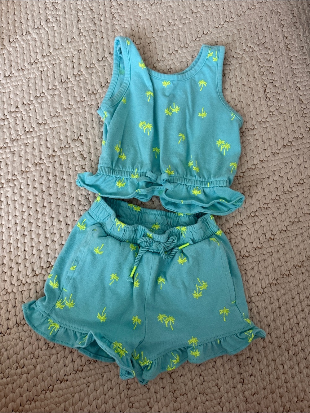 wonder nation Turquoise Tank & Shorts Set with Neon Palm Print